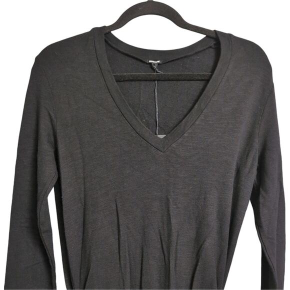 NWT Monrow Black Long Sleeve Ruched V Neck Knit Dress USA Made Revolve Size S - Picture 2 of 11